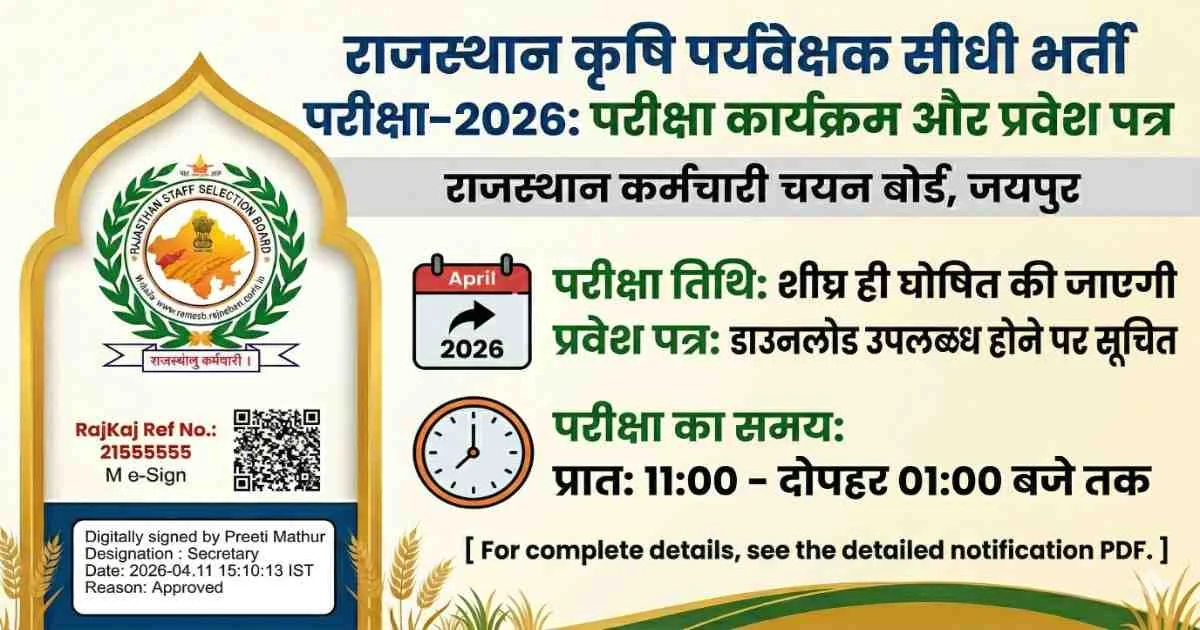Agriculture Supervisor Admit Card 2026